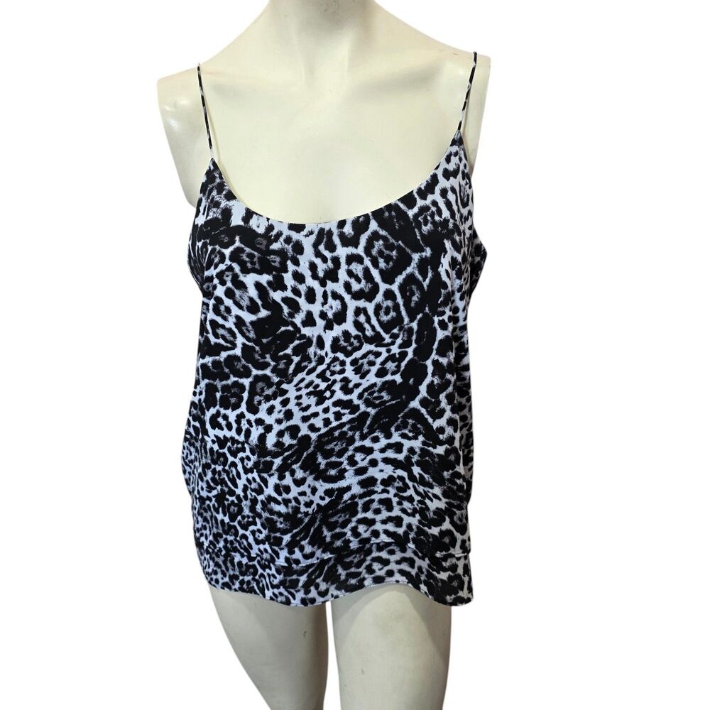 Rachel Zoe Leopard Print Cami Tank Top Satin Animal Print Slip Blouse L